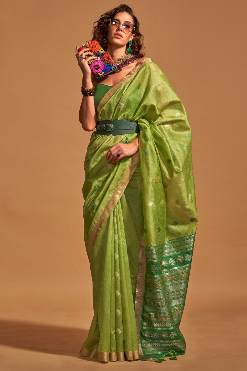 Icky Green Zari Woven Banarasi Silk Saree