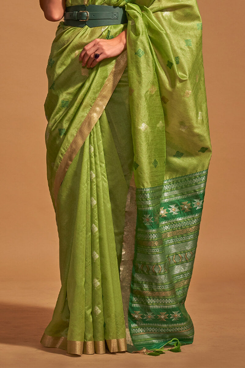 Icky Green Zari Woven Banarasi Silk Saree