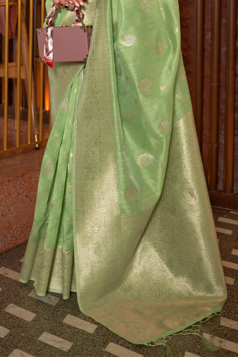 Iguana Green Zari Woven Tussar Silk Saree