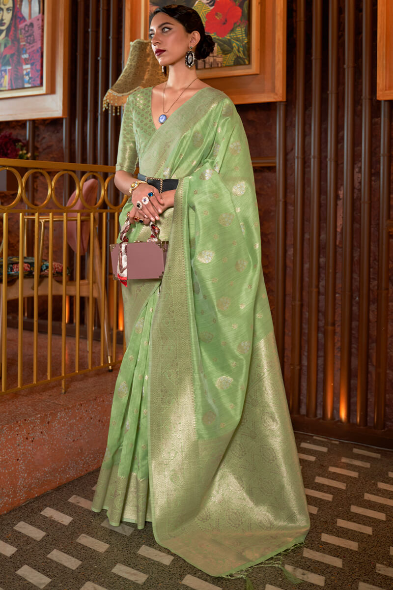 Iguana Green Zari Woven Tussar Silk Saree