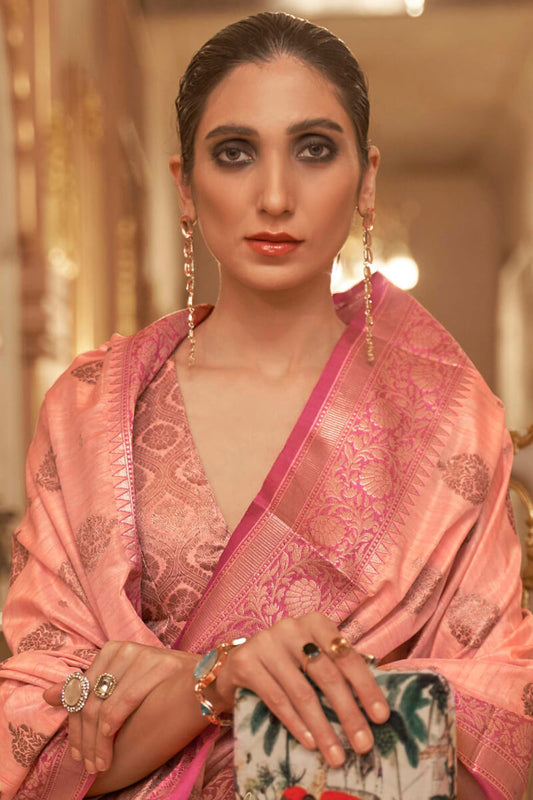 Illusion Pink Tussar Silk Saree