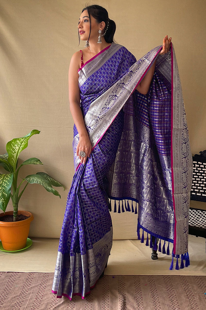 Indigo Blue Banarasi Silk Saree