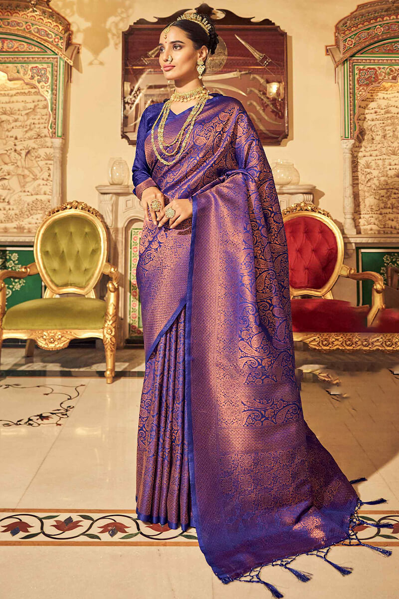 Iris Blue Woven Kanjivaram Silk Saree