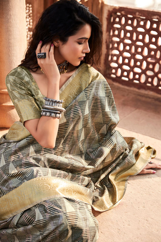 Ironside Grey Digital Printed Soft Silk Saree