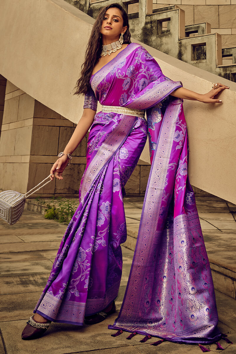 Jasmine Purple Banarasi Satin Silk Saree