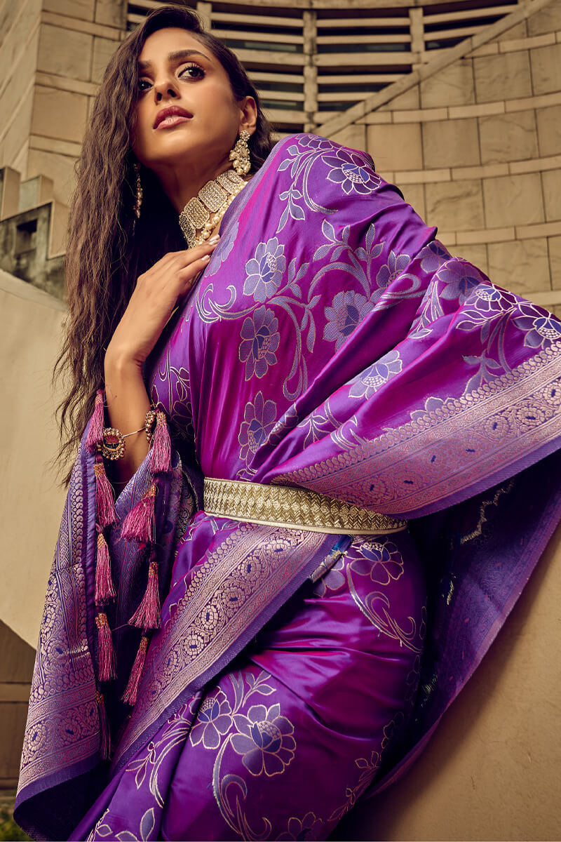 Jasmine Purple Banarasi Satin Silk Saree