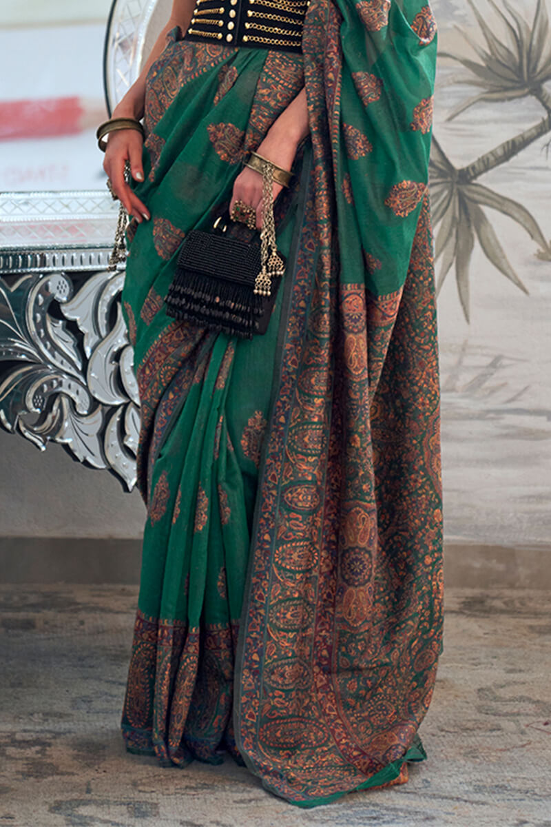 Jewel Green Kashmiri Modal Pashmina Silk Saree