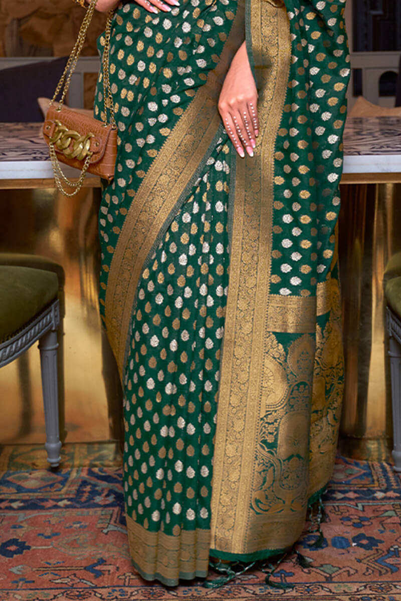 Jungle Green Copper Zari Woven Banarasi Silk Saree