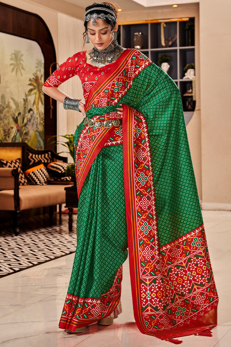 Kaitoke Green Patola Silk Saree