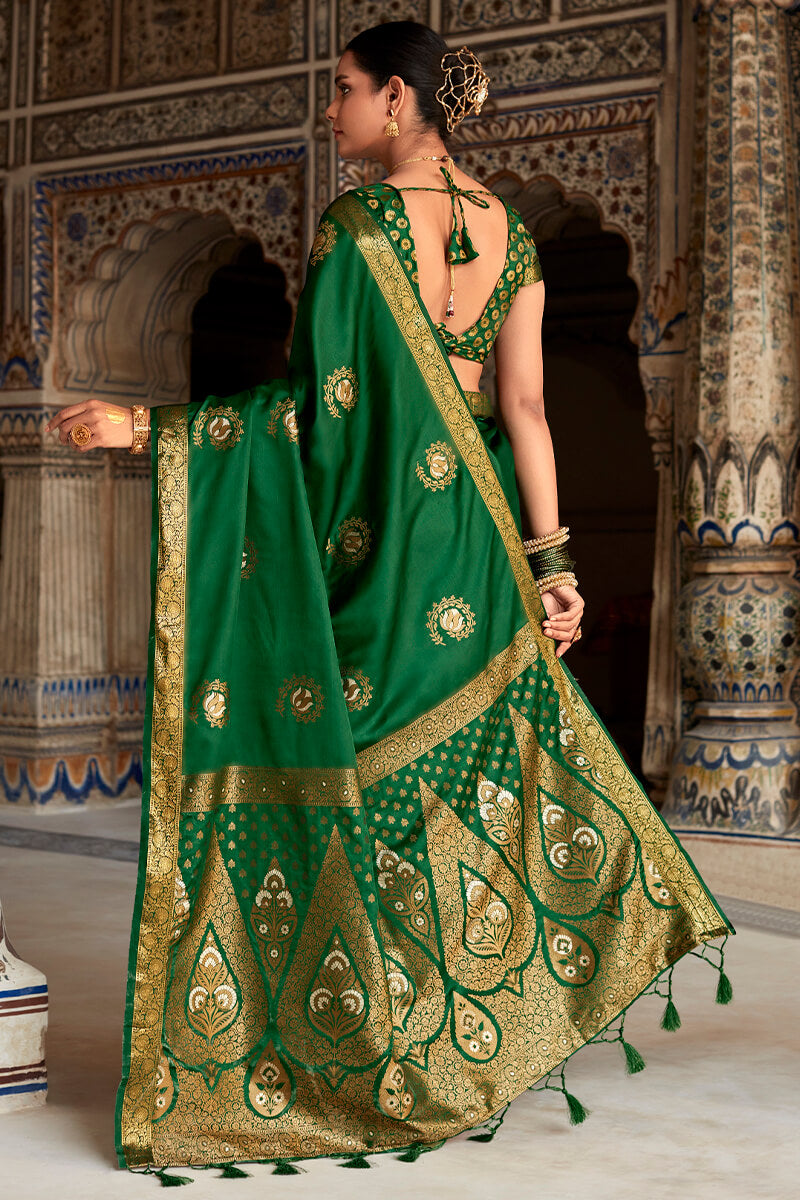 Kaitoke Green Zari Woven Pure Satin Silk Saree