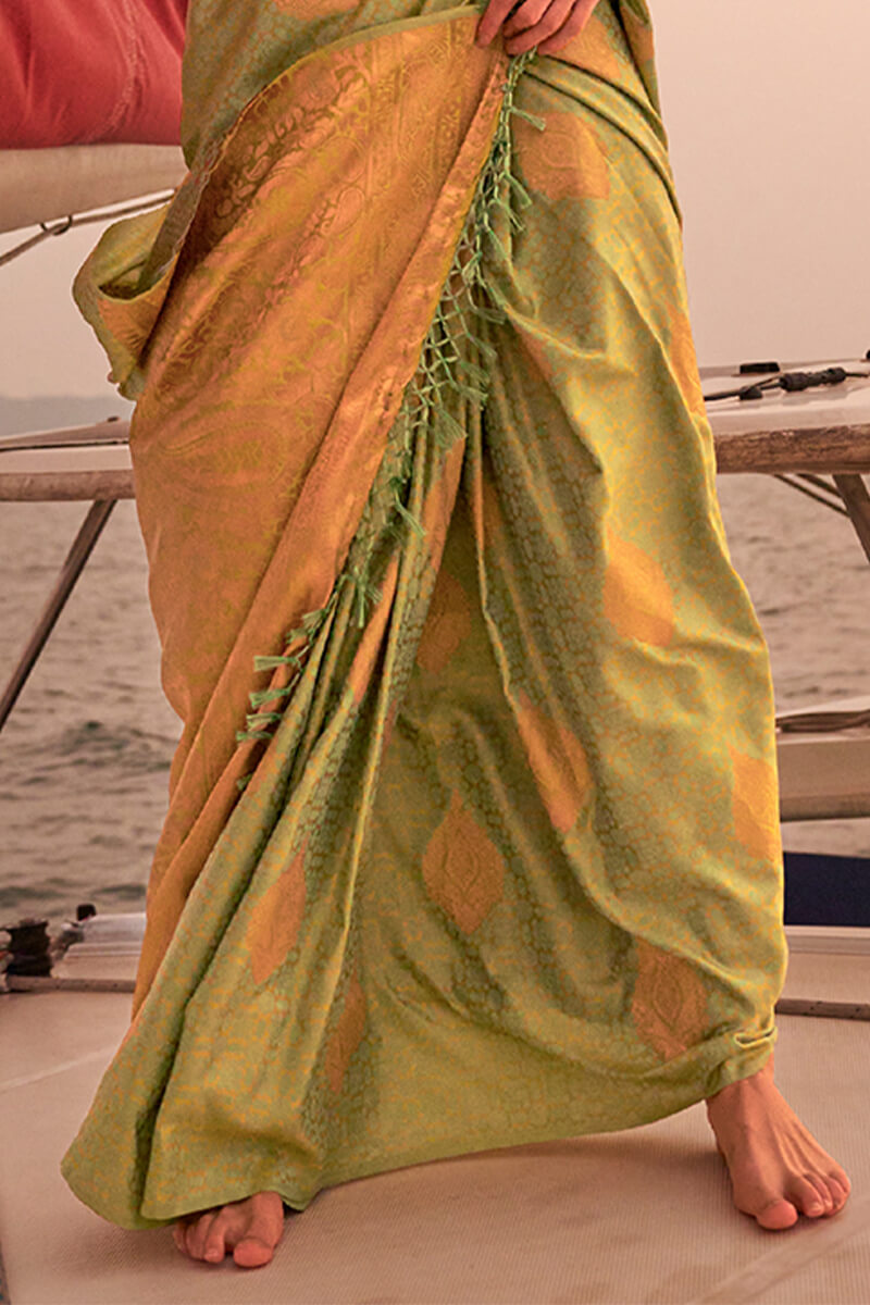 Khaki Green Satin Dual Tone Silk Saree