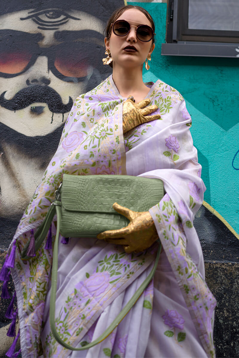 Languid Lavender Parsi Woven Banarasi Silk Saree