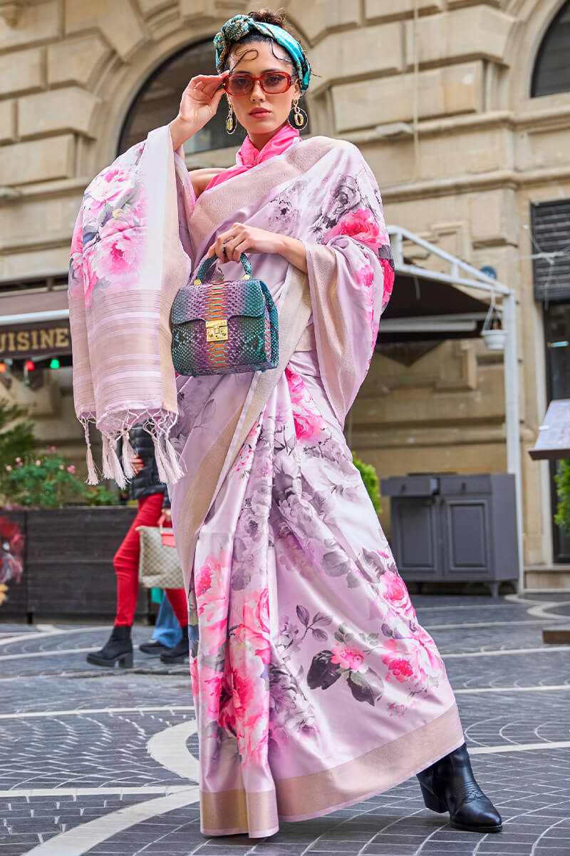 Languid Lavender Printed Silk Saree