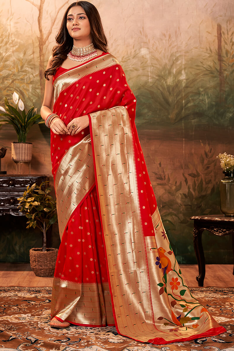 Lava Red Paithani Silk Saree