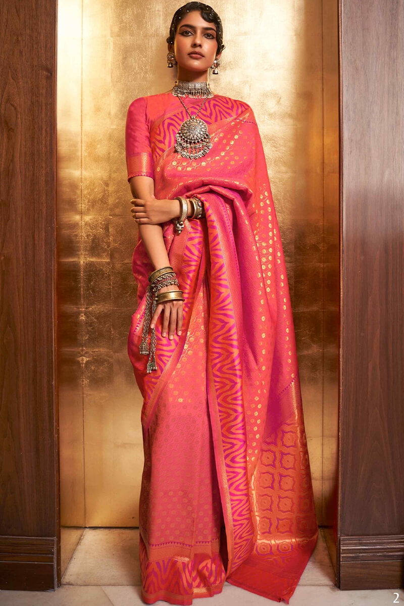 Light Carmine Pink Kanjivaram Silk Saree