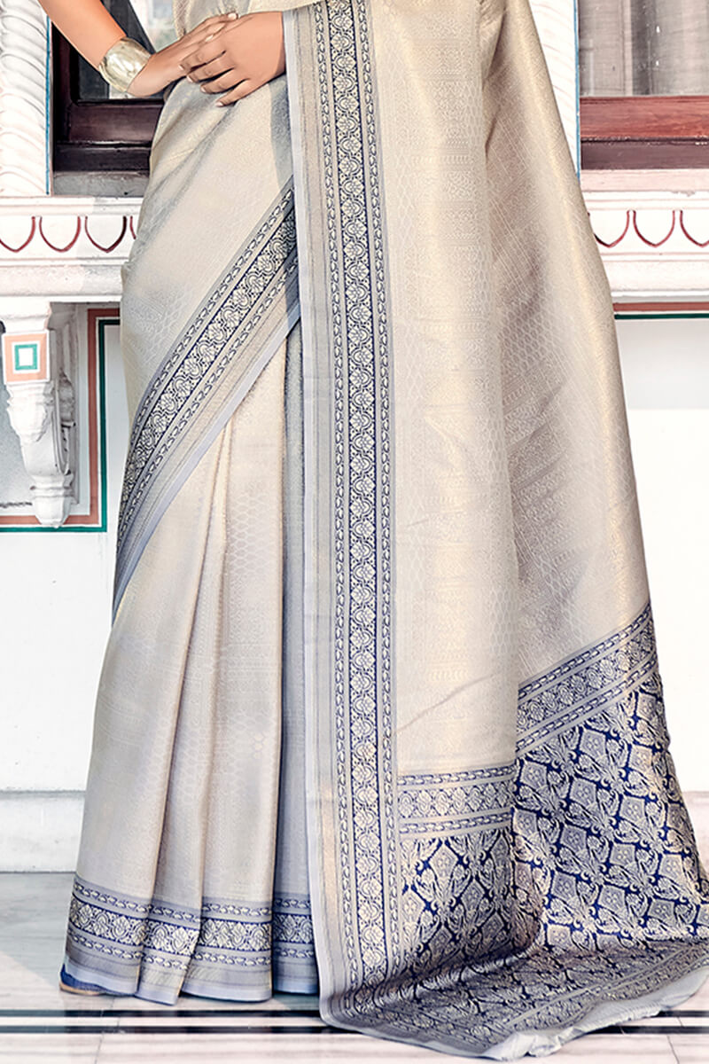 Light Grey Kanjivaram Silk Saree