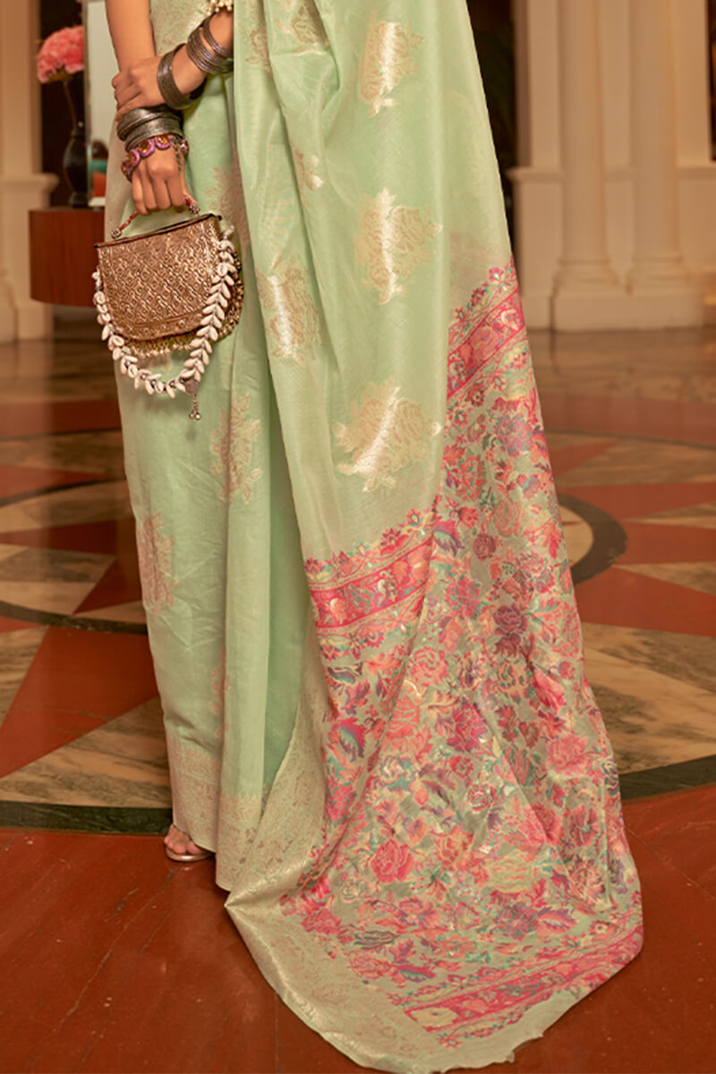 Light Moss Green Pashmina Silk Saree