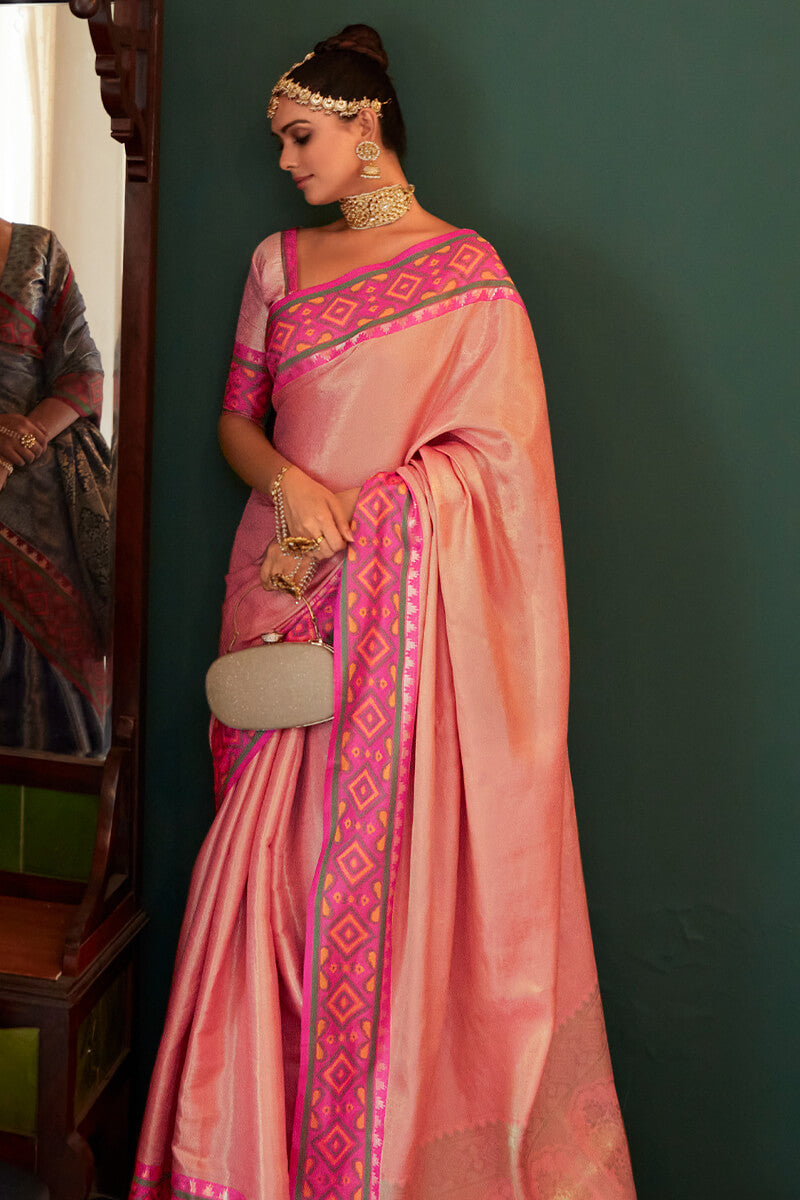 Light Salmon Pink Kanjivaram Silk Saree