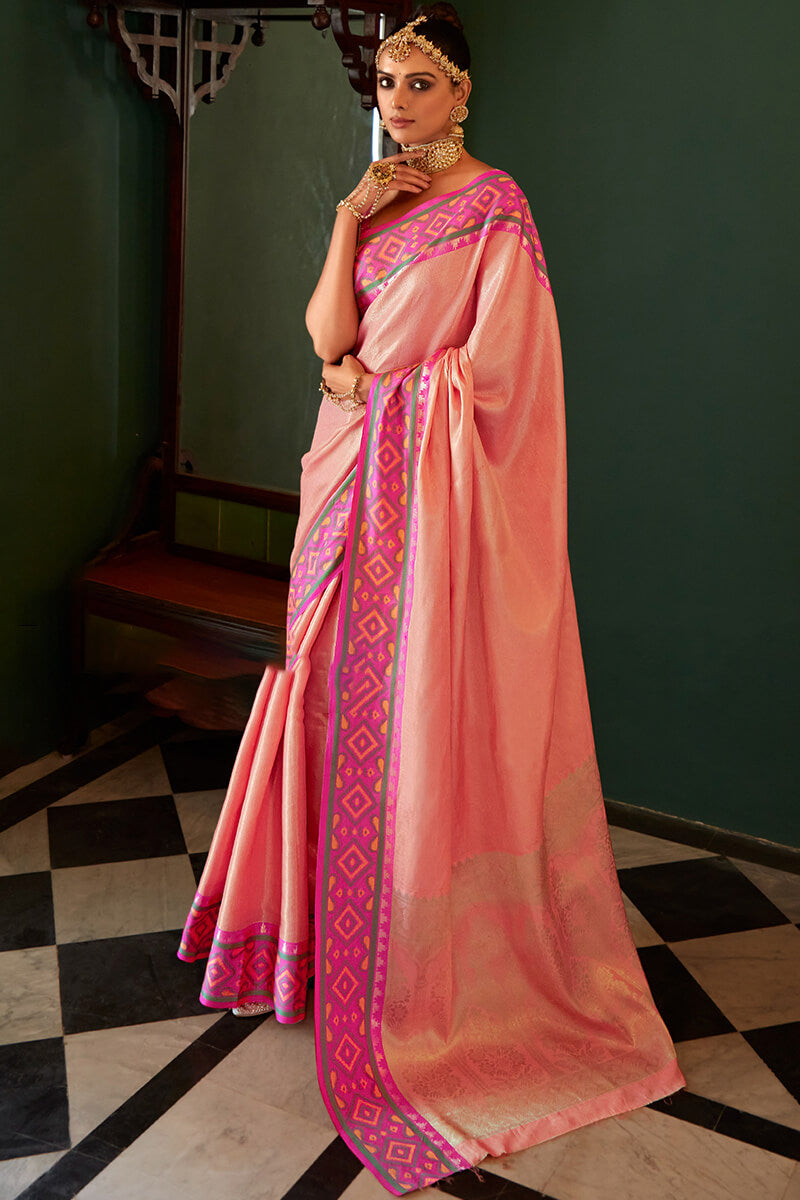 Light Salmon Pink Kanjivaram Silk Saree