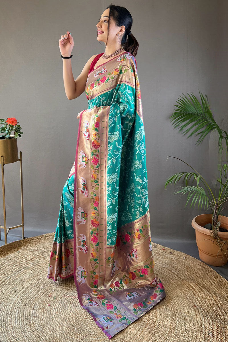 Light Sea Green Paithani Silk Saree