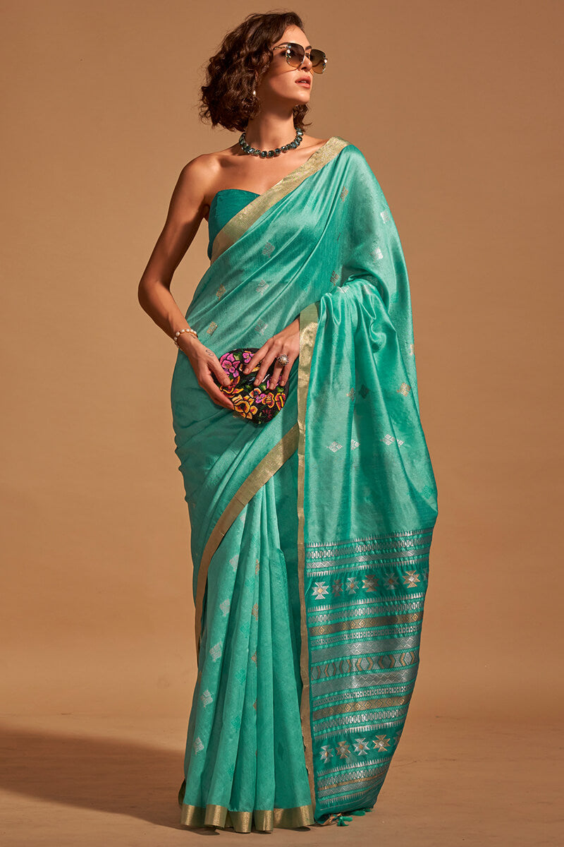 Light Sea Green Zari Woven Banarasi Silk Saree