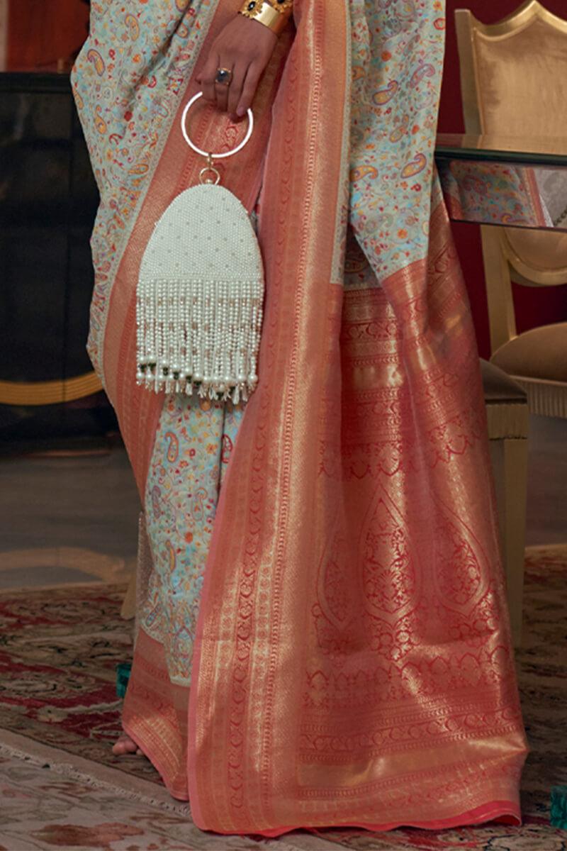 Light Sky Blue Kashmiri Modal Silk Saree