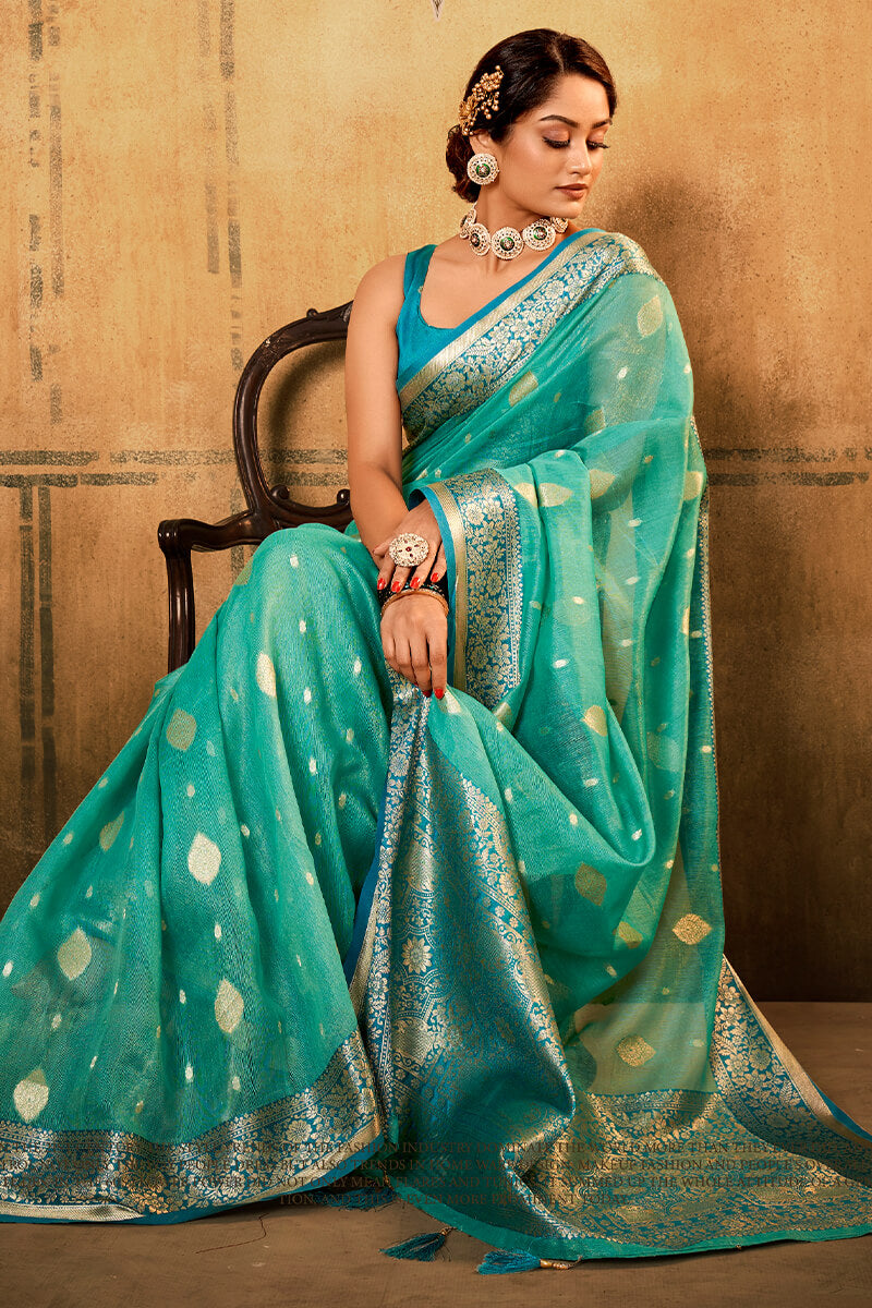 Light Turquoise Banarasi Tissue Silk Saree