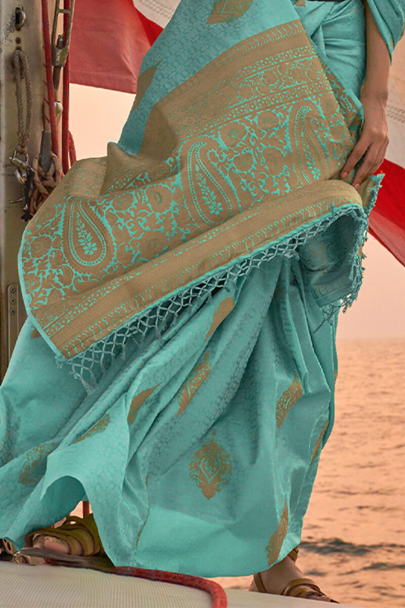 Light Turquoise Satin Dual Tone Silk Saree