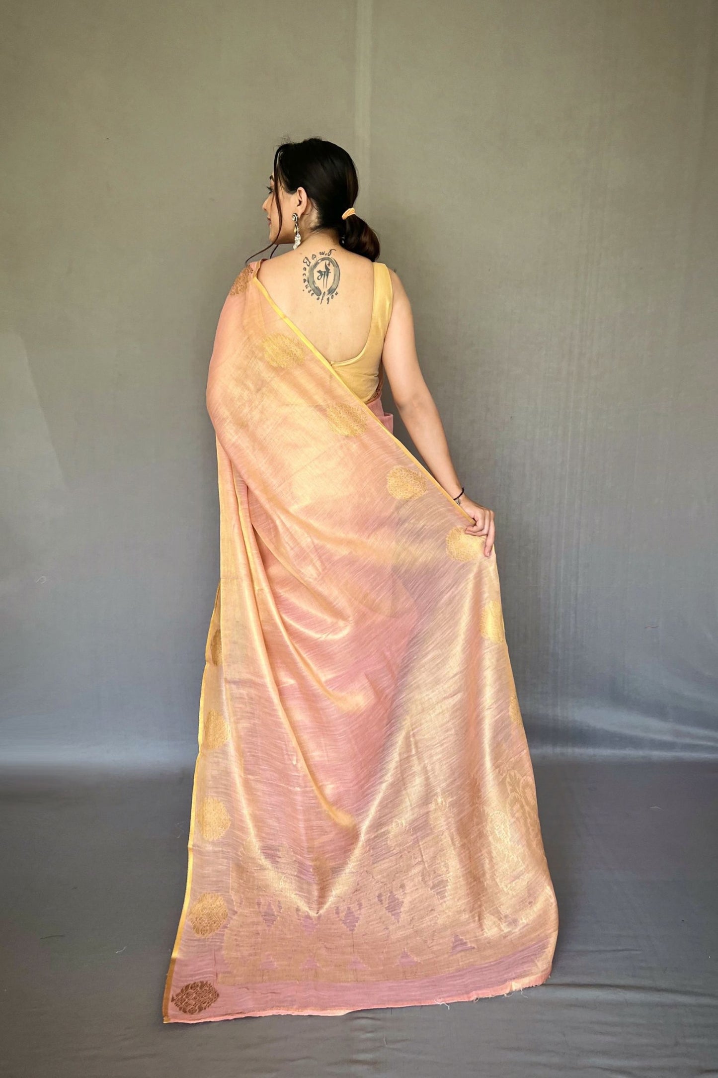 Baby Pink Jacquard Woven Tissue Silk Saree