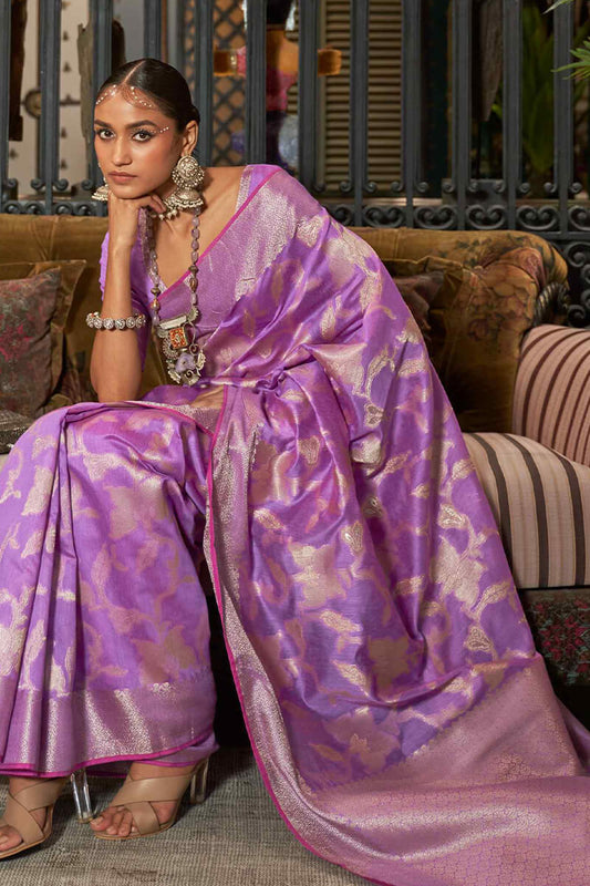 Lilac Purple Banarasi Silk Saree