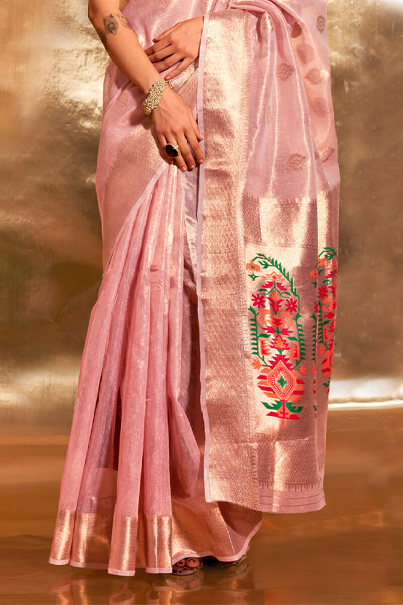 Lipstick Pink Paithani Tissue Silk Saree