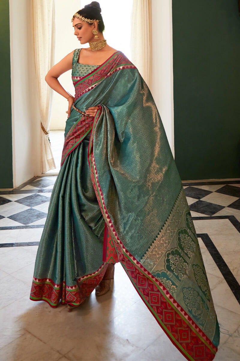 Lunar Green Kanjivaram Silk Saree