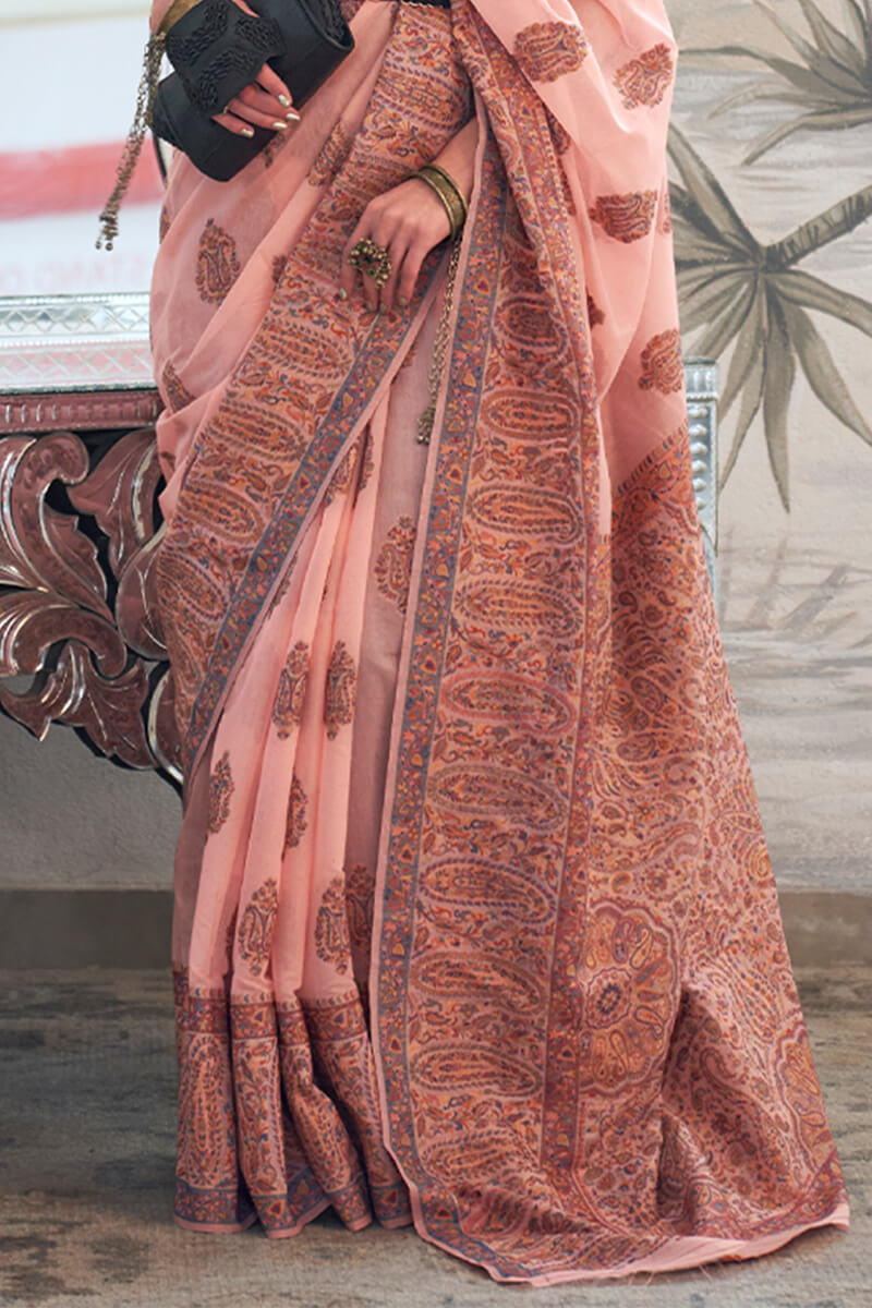 Mandys Pink Kashmiri Modal Pashmina Silk Saree