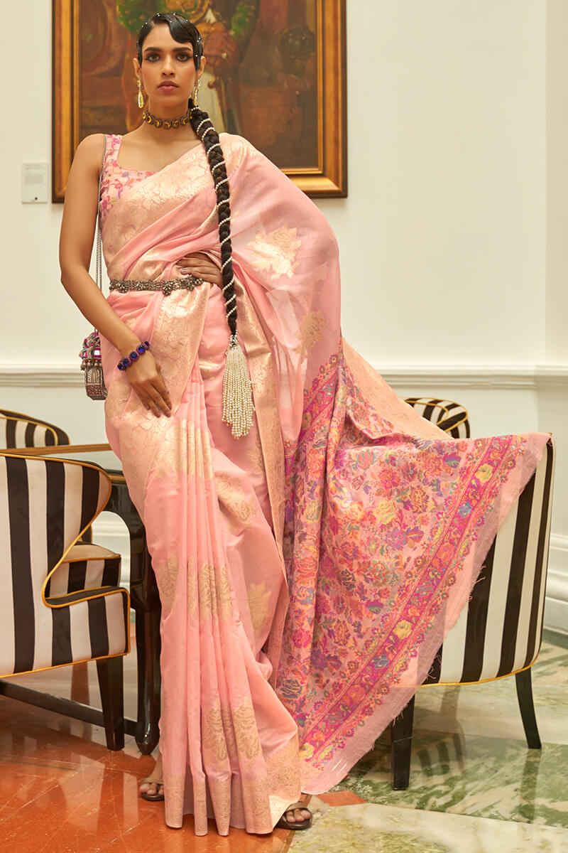 Mandys Pink Pashmina Silk Saree