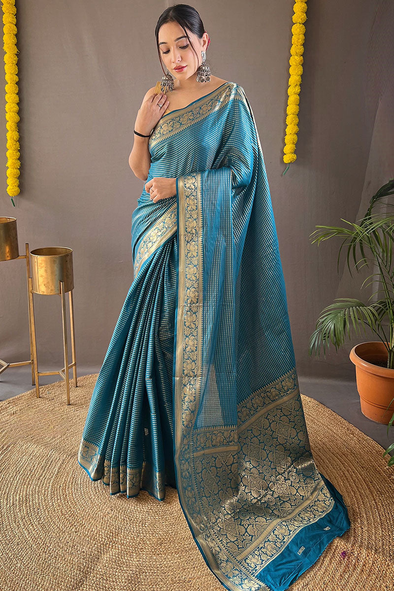 Marble Blue Banarasi Silk Saree