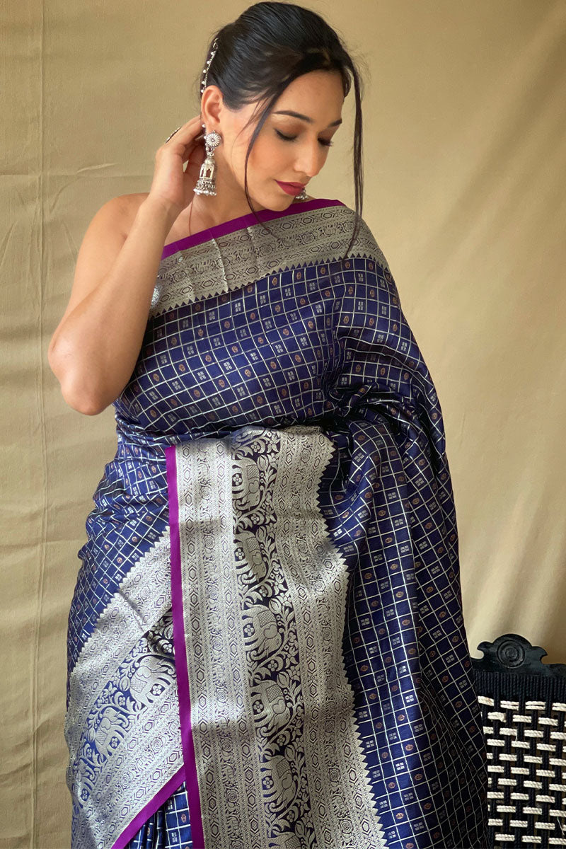 Marine Blue Banarasi Silk Saree