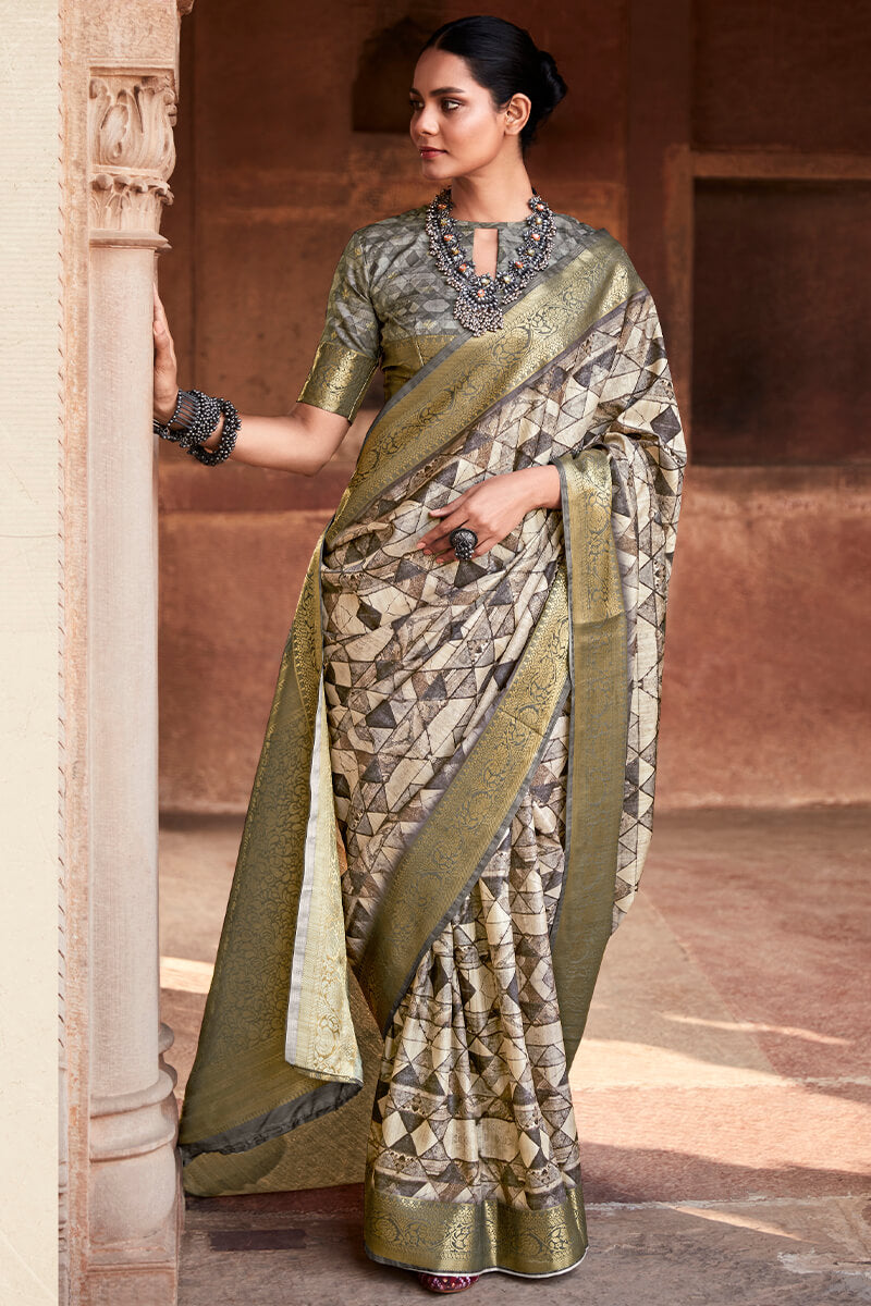 Martini Grey Digital Printed Soft Silk Saree