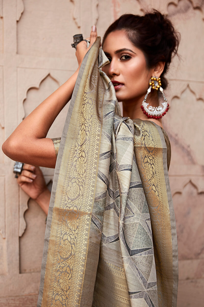 Martini Grey Digital Printed Soft Silk Saree