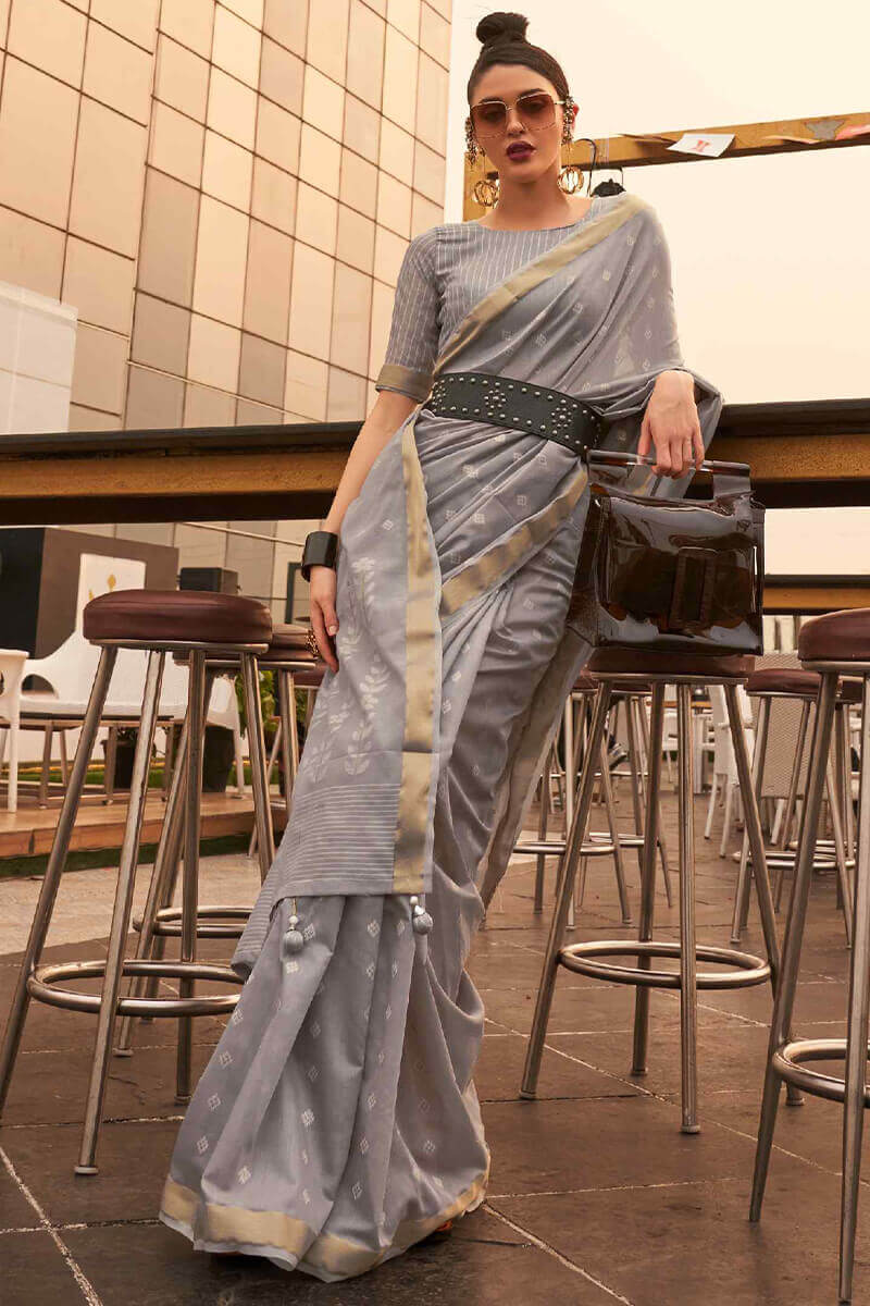 Martini Grey Linen Cotton Silk Saree