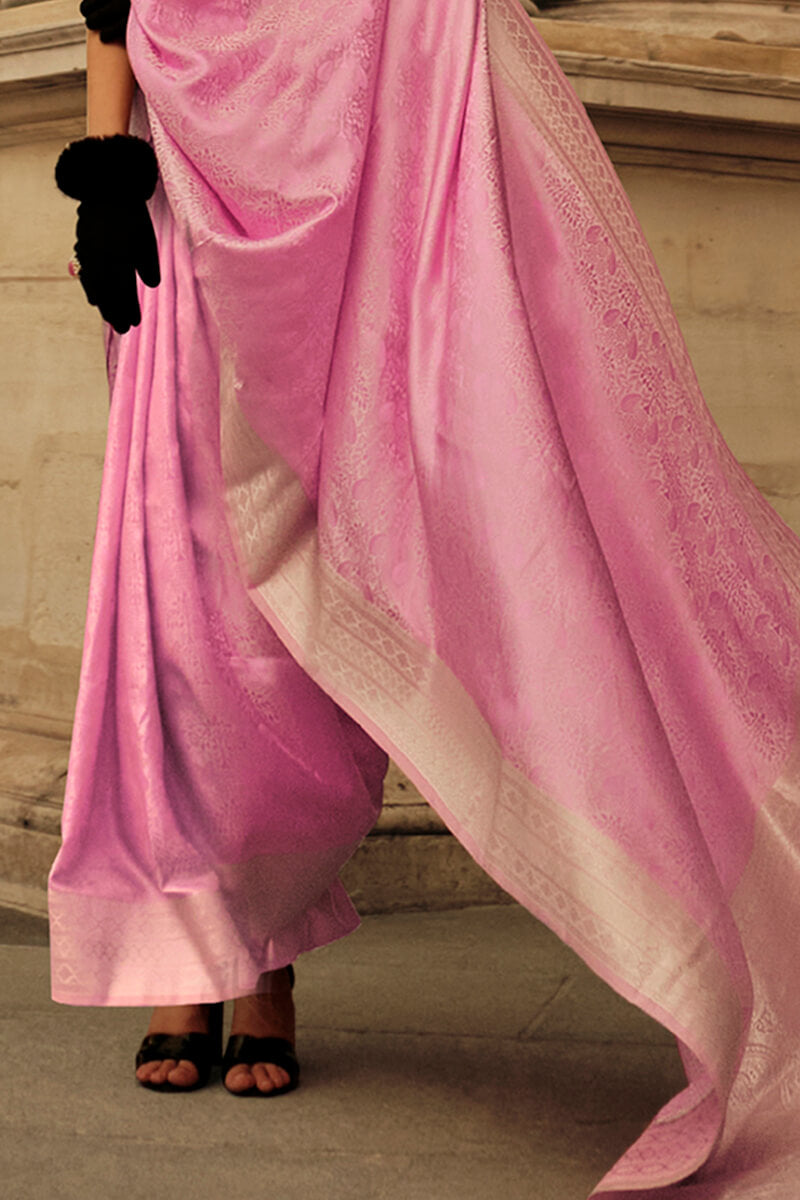 Mauvelous Pink Zari Woven Banarasi Satin Silk Saree