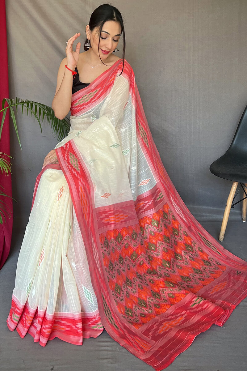 Mercury Beige Linen silk saree