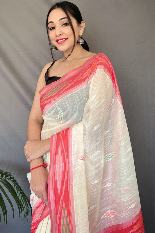 Mercury Beige Linen silk saree