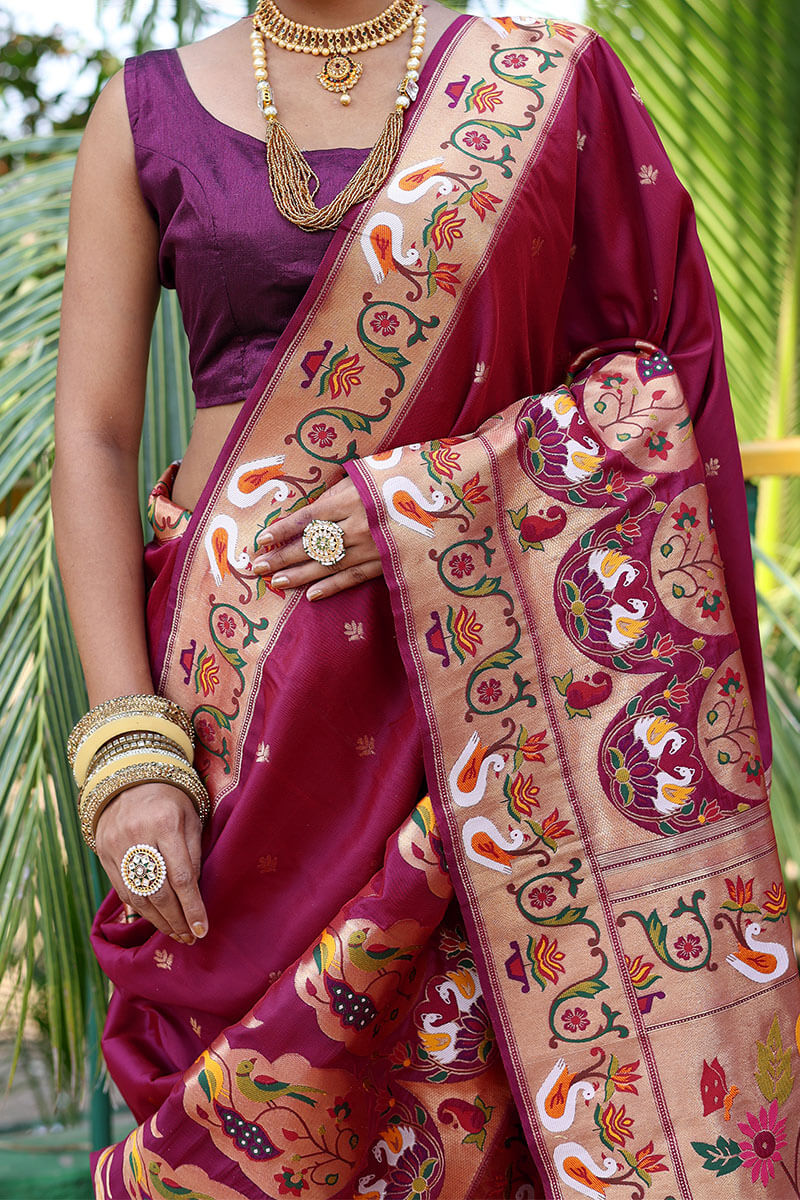 Merlot Wine Paithani Silk Saree