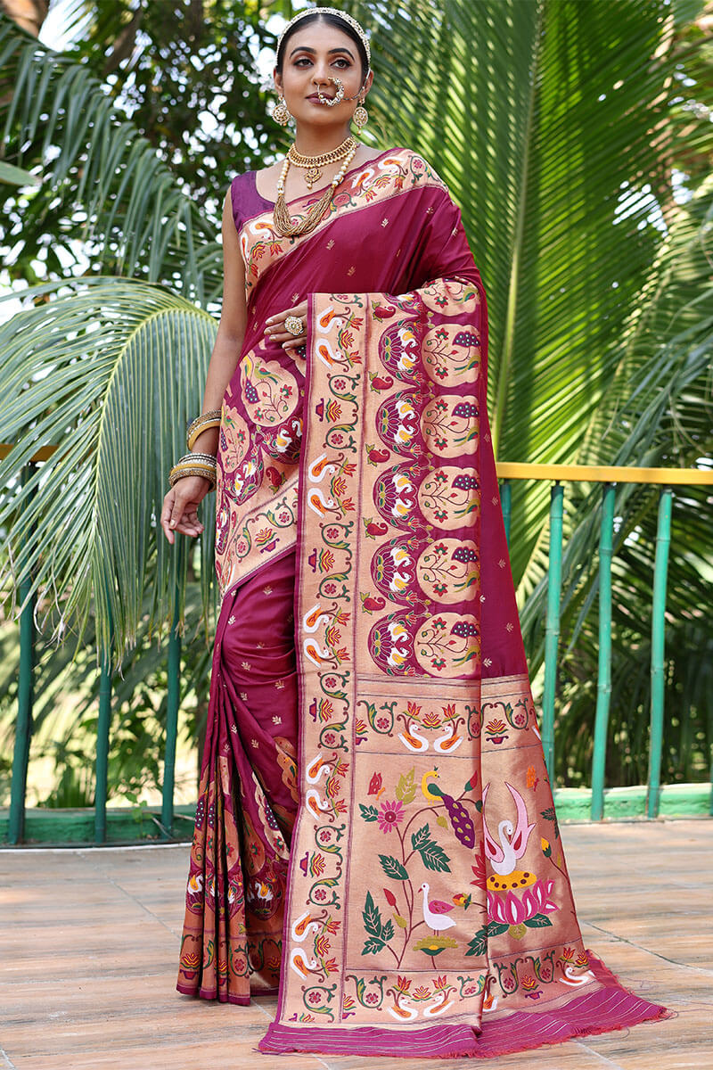 Merlot Wine Paithani Silk Saree