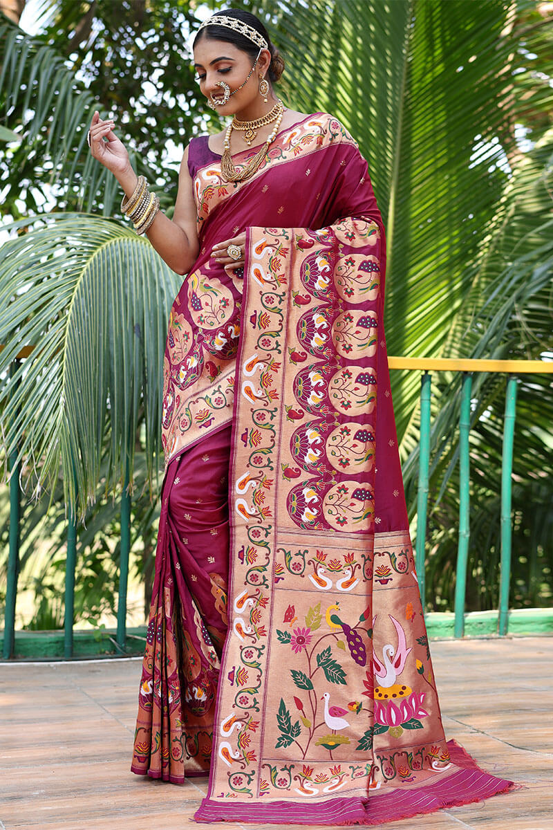 Merlot Wine Paithani Silk Saree