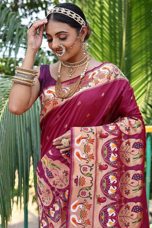 Merlot Wine Paithani Silk Saree