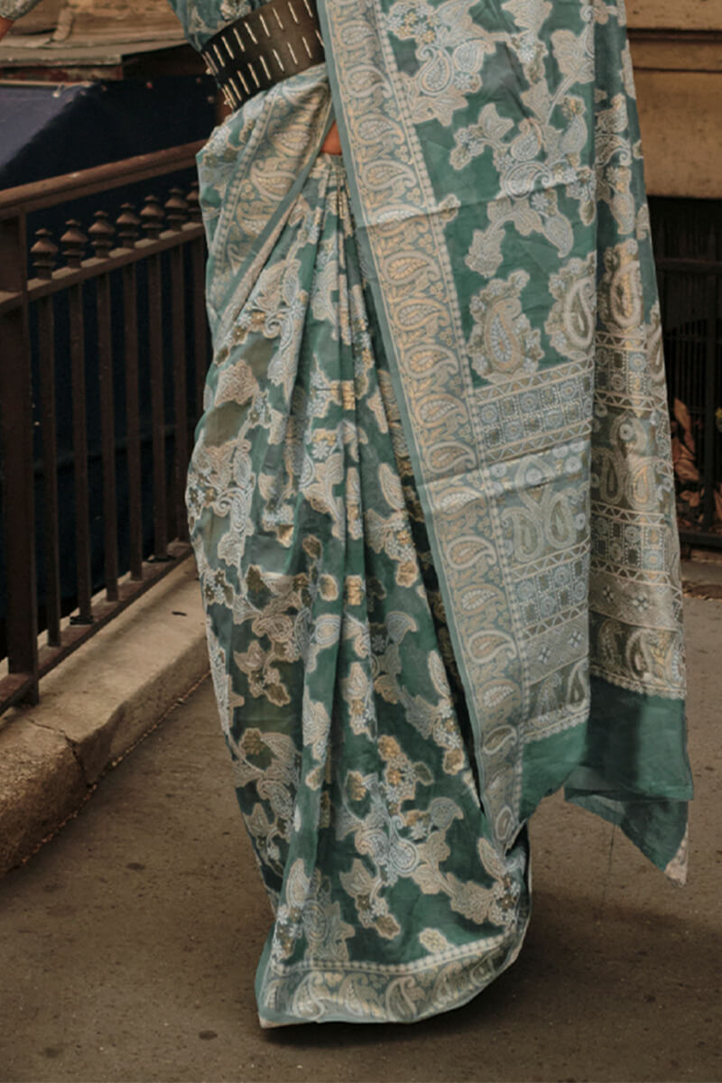 Mineral Green Lucknowi Chikankari Saree