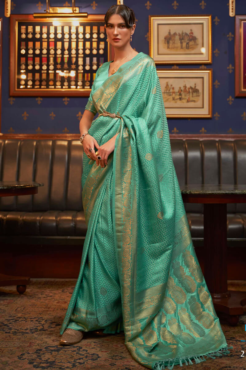 Mineral Green Zari Woven Satin Silk Saree