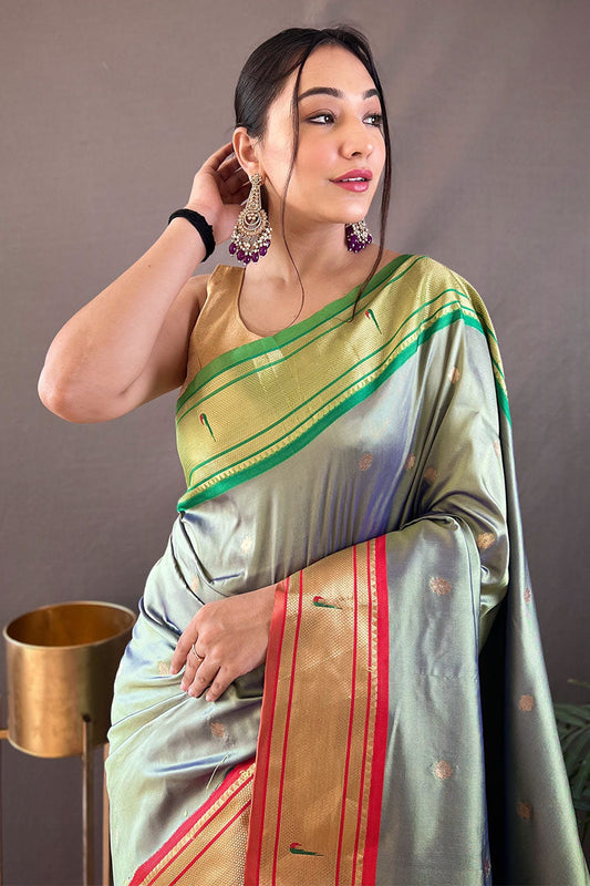 Mint Green Paithani Silk Saree