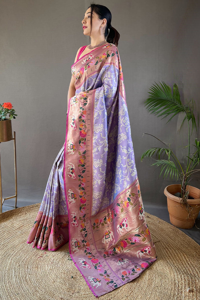 Misty Lavender Paithani Silk Saree